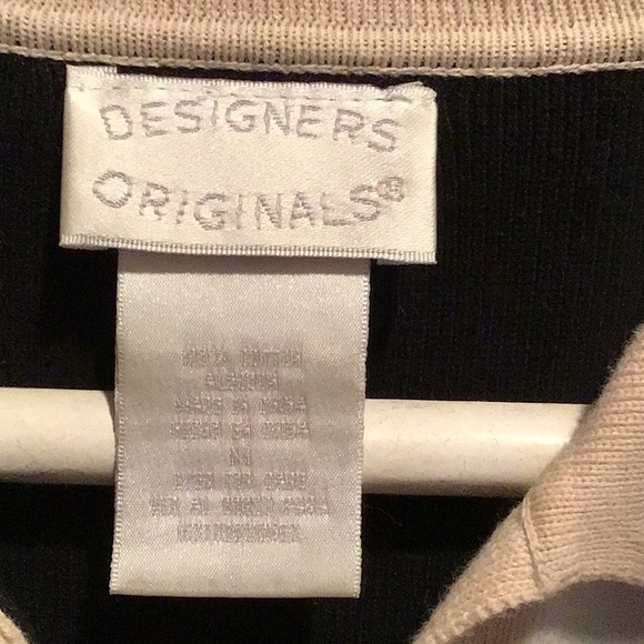 Designer Originals Black/White/Tan Pullover Sweater 3/4 Sleeve Solid Black Back - Picture 2 of 3